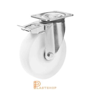 Bromsat länkhjul BP PA6 160/199, 300 kg, DKL, vit bana