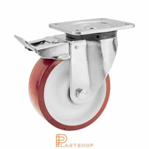 Bromsat länkhjul BP PA6/PUR 160/199, 400 kg, DKL, röd bana