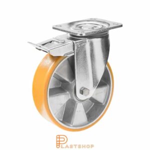 Bromsat länkhjul BP ALU/PUR 160/199, 600 kg, DKL, orange bana