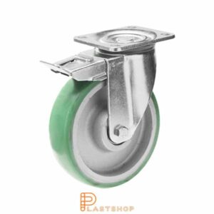 Bromsat länkhjul BP GJ/ElastoPUR 160/199, 550 kg, DKL, grön bana