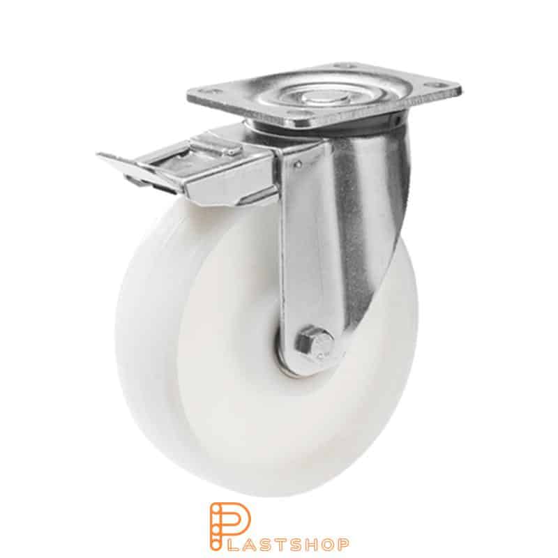 Bromsat länkhjul BP PA6 200/239, 500 kg, GL, vit bana