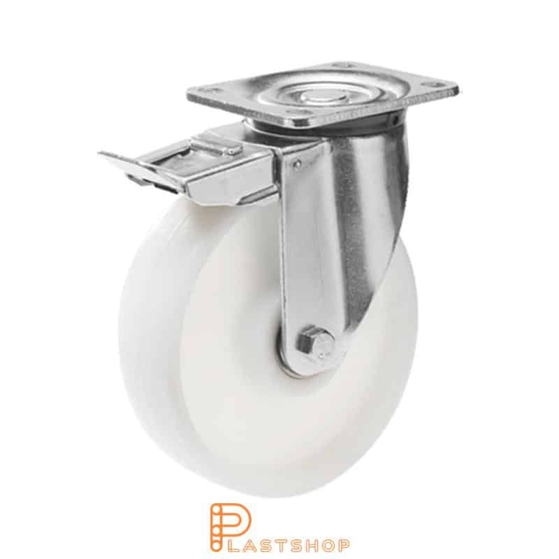 Bromsat länkhjul BP PA6 200/239, 800 kg, DKL, vit bana