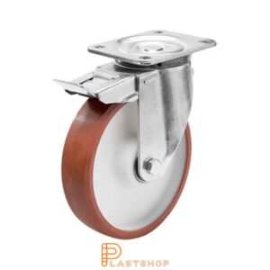 Bromsat länkhjul BP PA6/PUR 200/239, 750 kg, DKL, röd bana