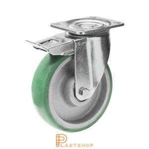 Bromsat länkhjul BP GJ/ElastoPUR 200/239, 700 kg, DKL, grön bana