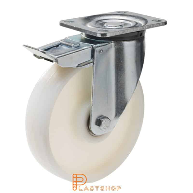 Bromsat länkhjul BP PA6 250/292, 800 kg, DKL, vit bana