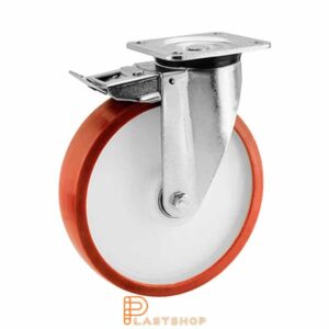 Bromsat länkhjul BP PA6/PUR 250/292, 750 kg, DKL, röd bana
