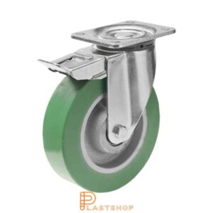 Bromsat länkhjul BP GJ/ElastoPUR 250/292, 750 kg, DKL, grön bana