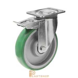 Bromsat länkhjul BP GJ/ElastoPUR 250/292, 750 kg, DKL, grön bana