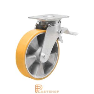 Bromsat länkhjul BP ALU/PUR 100/145, 400 kg, DKL, orange bana