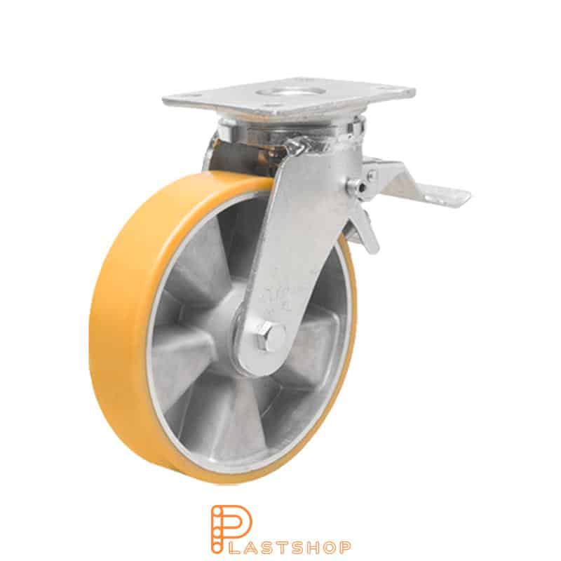 Bromsat länkhjul BP ALU/PUR 125/170, 450 kg, DKL, orange bana