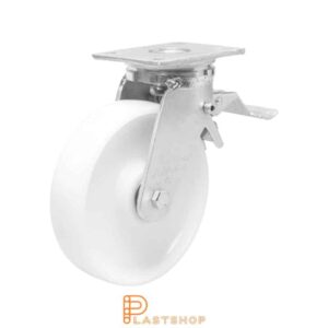 Bromsat länkhjul BP PA6 150/200, 750 kg, DKL, vit bana