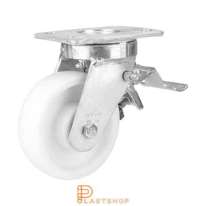 Bromsat länkhjul BP PA6 150/200, 750 kg, DKL, vit bana