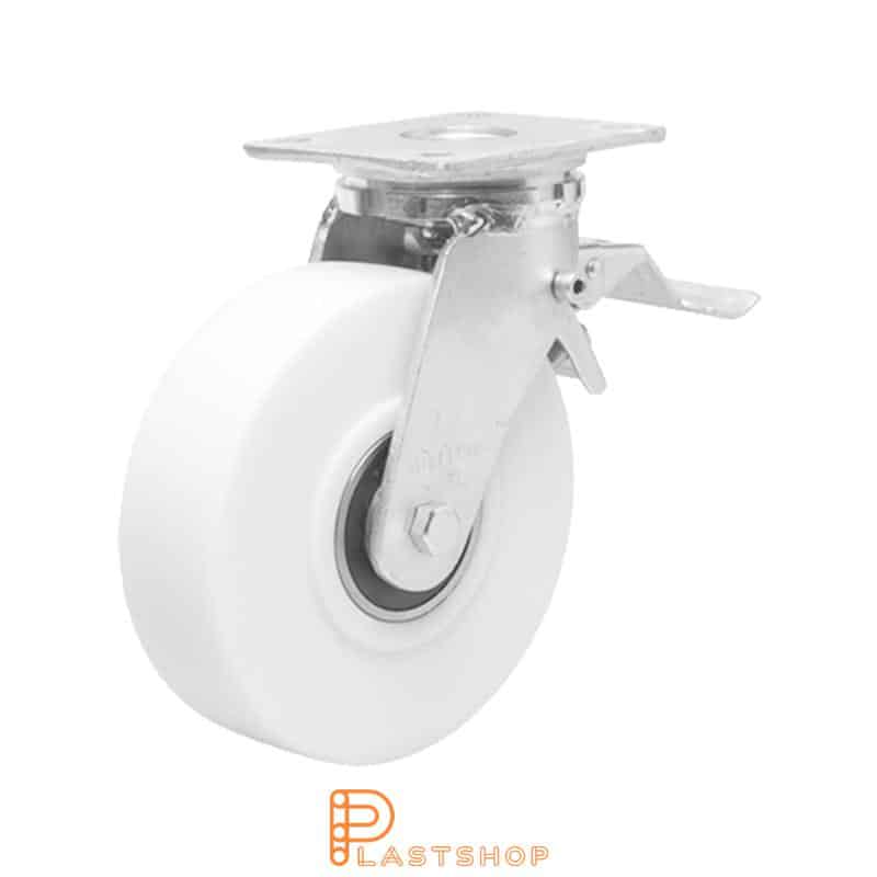 Bromsat länkhjul BP PA6 G 150/200, 1500 kg, DKL, vit bana