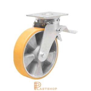 Bromsat länkhjul BP ALU/PUR 150/200, 550 kg, DKL, orange bana