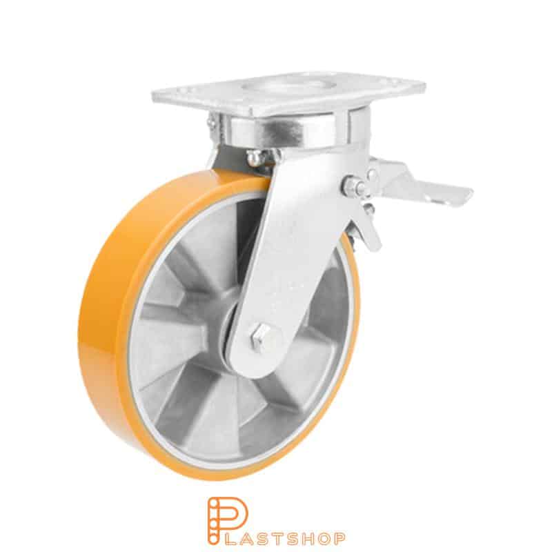 Bromsat länkhjul BP ALU/PUR 150/200, 550 kg, DKL, orange bana