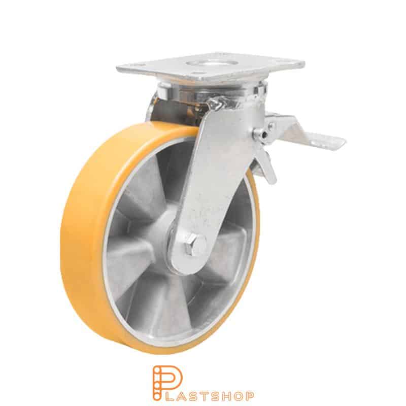Bromsat länkhjul BP ALU/PUR 150/200, 550 kg, DKL, orange bana