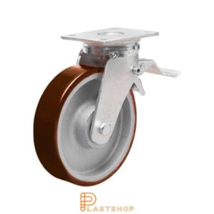 Bromsat länkhjul BP GJ/PUR 150/200, 750 kg, DKL, röd bana