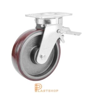 Bromsat länkhjul BP GJ/PUR 150/200, 750 kg, DKL, röd bana