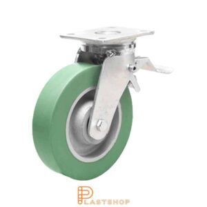 Bromsat länkhjul BP GJ/ElastoPUR 150/200, 450 kg, DKL, grön bana