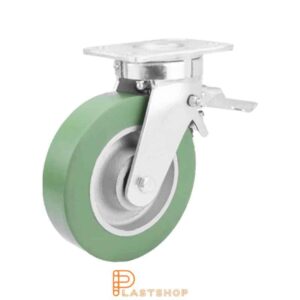 Bromsat länkhjul BP GJ/ElastoPUR 150/200, 450 kg, DKL, grön bana