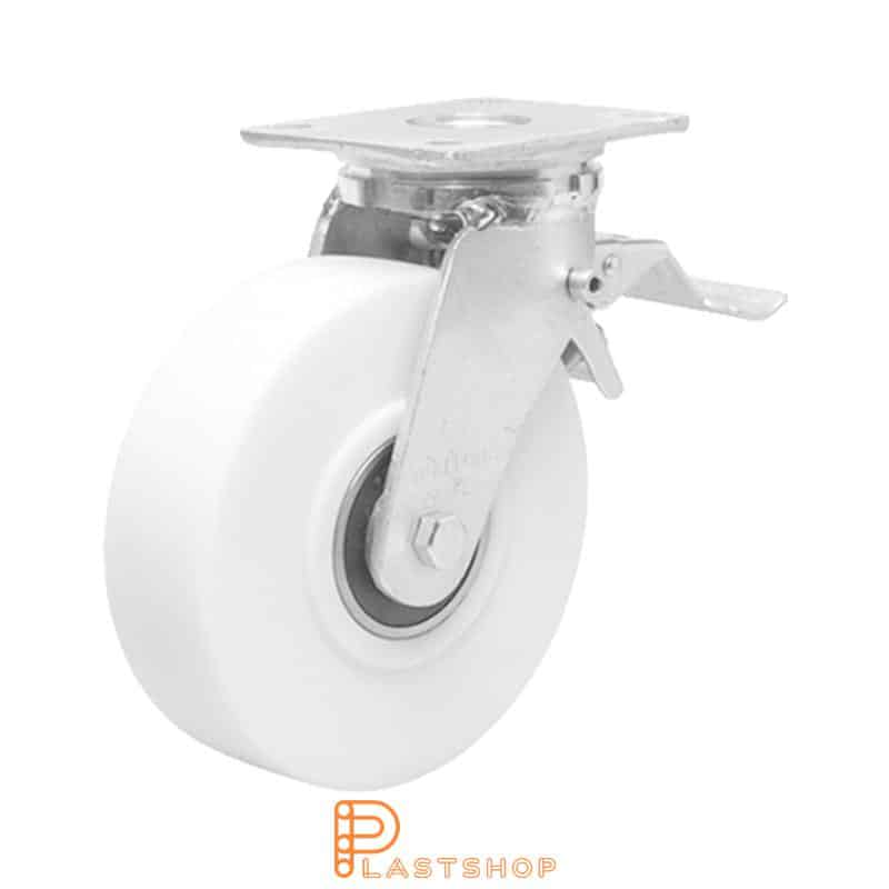 Bromsat länkhjul BP PA6 G 200/245, 1500 kg, DKL, vit bana