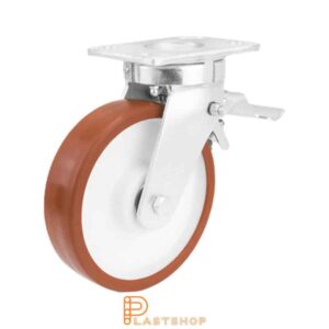 Bromsat länkhjul BP PA6/PUR 200/250, 750 kg, DKL, röd bana