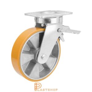 Bromsat länkhjul BP ALU/PUR 200/250, 800 kg, DKL, orange bana