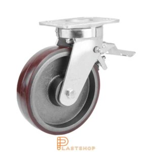 Bromsat länkhjul BP GJ/PUR 200/250, 1000 kg, DKL, röd bana