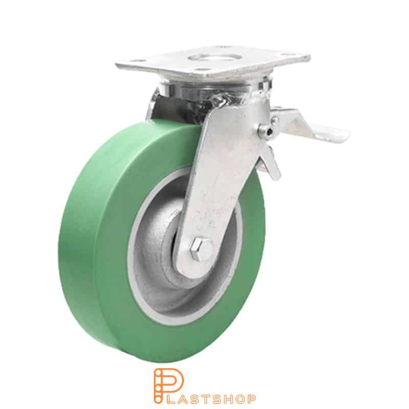 Bromsat länkhjul BP GJ/ElastoPUR 200/245, 700 kg, DKL, grön bana