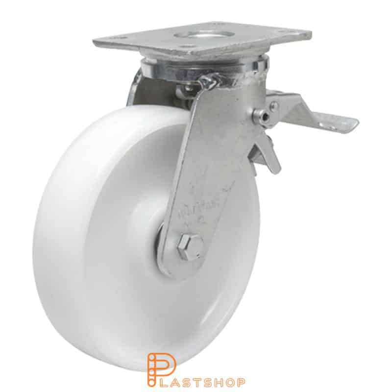 Bromsat länkhjul BP PA6 250/300, 800 kg, DKL, vit bana