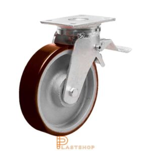 Bromsat länkhjul BP GJ/PUR 250/300, 1200 kg, DKL, röd bana