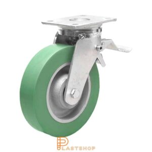 Bromsat länkhjul BP GJ/ElastoPUR 250/300, 750 kg, DKL, grön bana