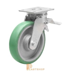 Bromsat länkhjul BP GJ/ElastoPUR 250/300, 750 kg, DKL, grön bana