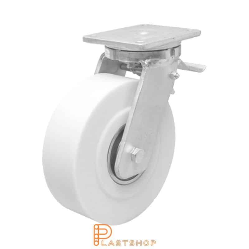 Bromsat länkhjul BP PA6 G 250/314, 3000 kg, DKL, vit bana