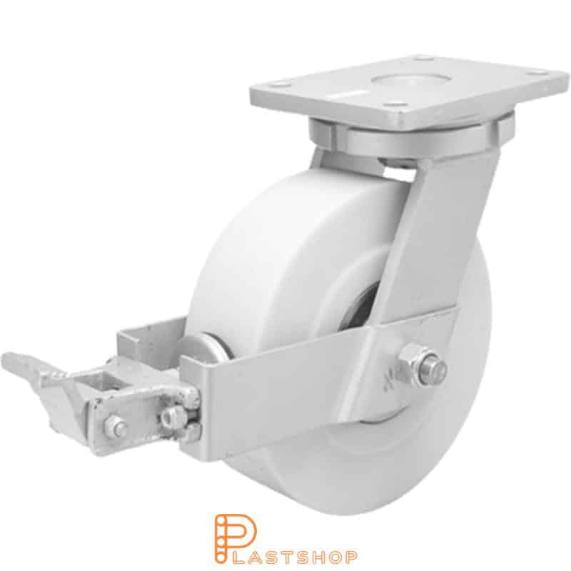 Bromsat länkhjul BP PA6 G 250/314, 5000 kg, DKL, vit bana