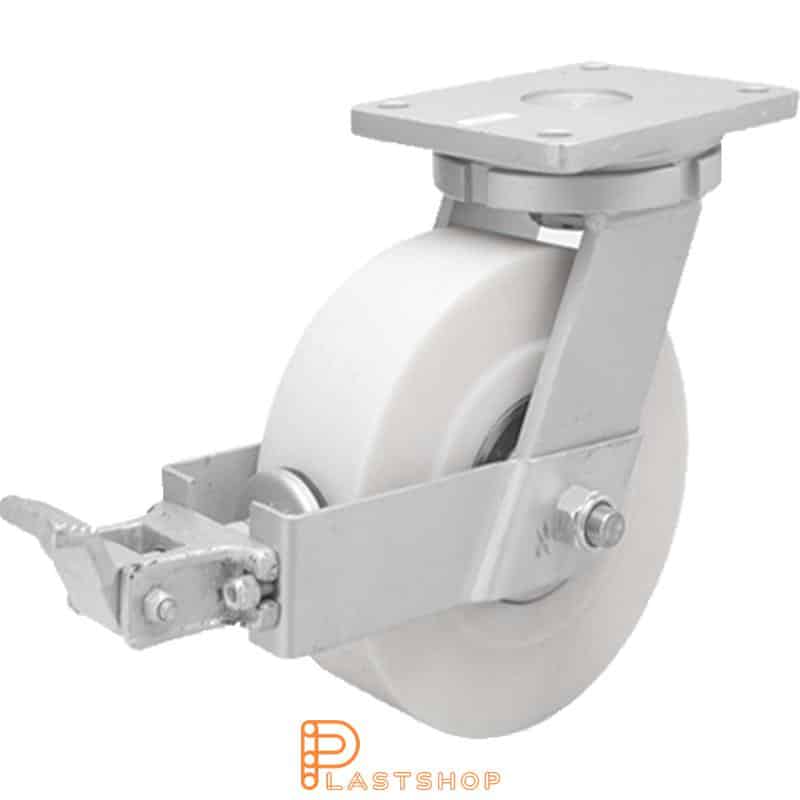 Bromsat länkhjul BP PA6 G 300/375, 5000 kg, DKL, vit bana