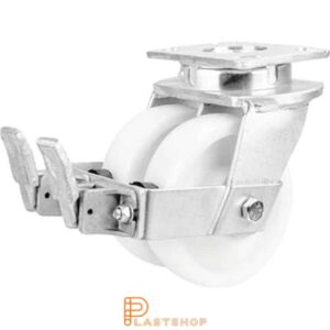 Bromsat länkhjul BP-D PA6 150/200, 1350 kg, DKL, vit bana