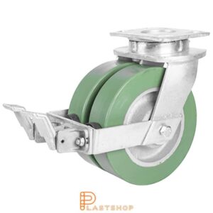 Bromsat länkhjul BP-D GJ/ElastoPUR 150/200, 900 kg, DKL, grön bana
