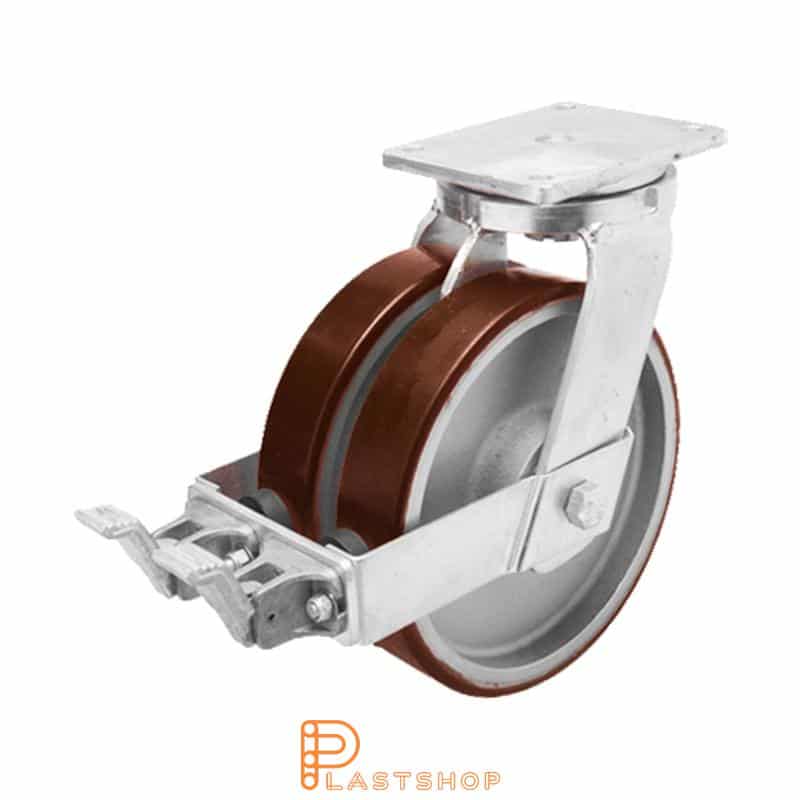 Bromsat länkhjul BP-D GJ/PUR 150/212, 1350 kg, DKL, röd bana
