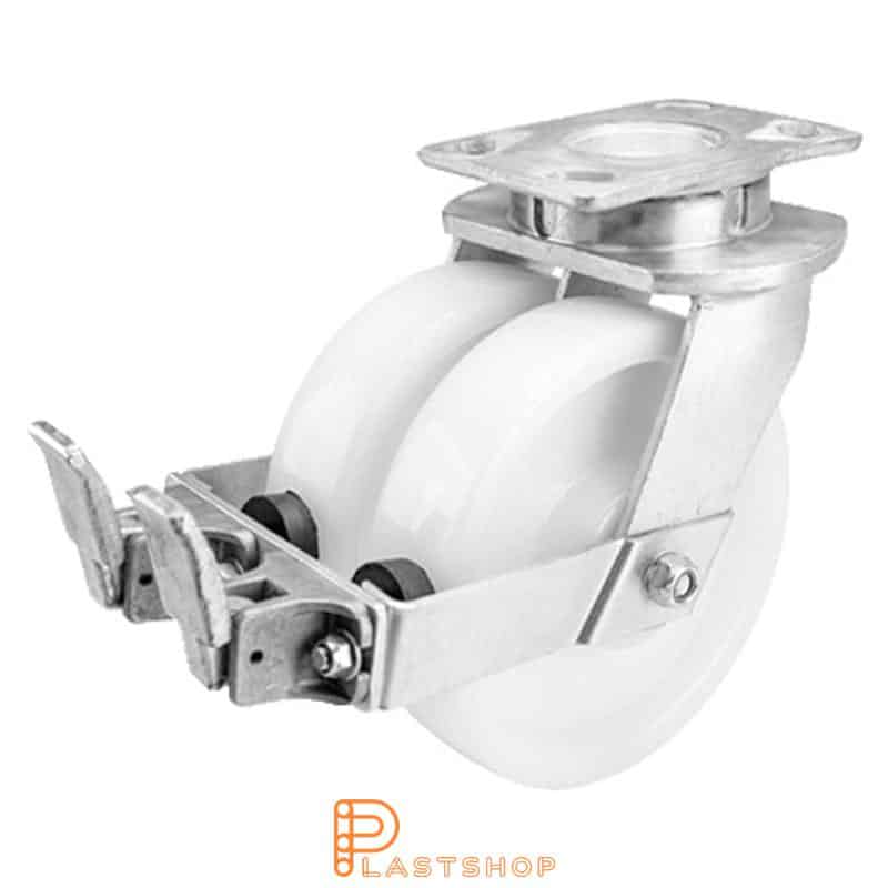Bromsat länkhjul BP-D PA6 200/250, 1500 kg, DKL, vit bana