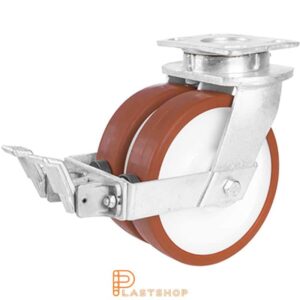 Bromsat länkhjul BP-D PA6/PUR 200/250, 1350 kg, DKL, röd bana