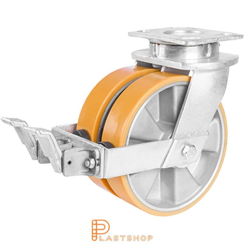 Bromsat länkhjul BP-D ALU/PUR 200/250, 1400 kg, DKL, orange bana