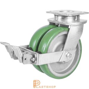 Bromsat länkhjul BP-D GJ/ElastoPUR 200/250, 1400 kg, DKL, grön bana