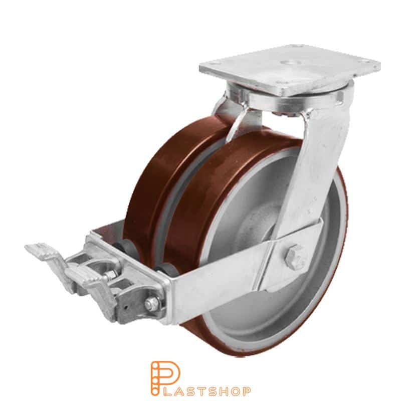 Bromsat länkhjul BP-D GJ/PUR 200/264, 1800 kg, DKL, röd bana