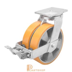 Bromsat länkhjul BP-D ALU/PUR 250/314, 1800 kg, DKL, orange bana