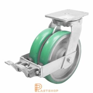 Bromsat länkhjul BP-D GJ/ElastoPUR 250/314, 1500 kg, DKL, grön bana