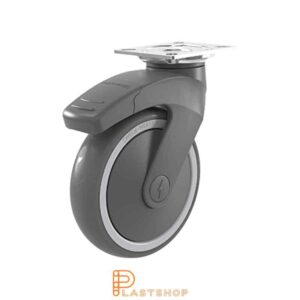 Bromsat länkhjul BP-ESD PP/TPE 125/167, 100 kg, KL, grå bana